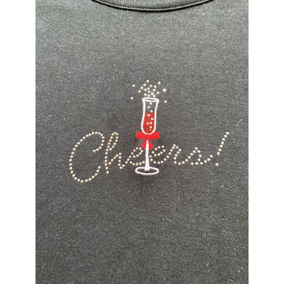Y2K Bedazzled Wine Mom Top Slinky Holiday Clean Girl Large Black Embroidered Red - Picture 3 of 4